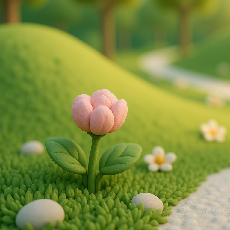 פרח ורוד בשדה ירוק — מרחב למידה