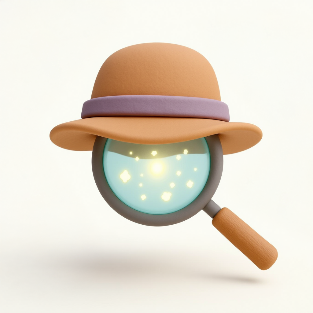 גישה רגישה וקשובה — כובע מטייל וזכוכית מגדלת