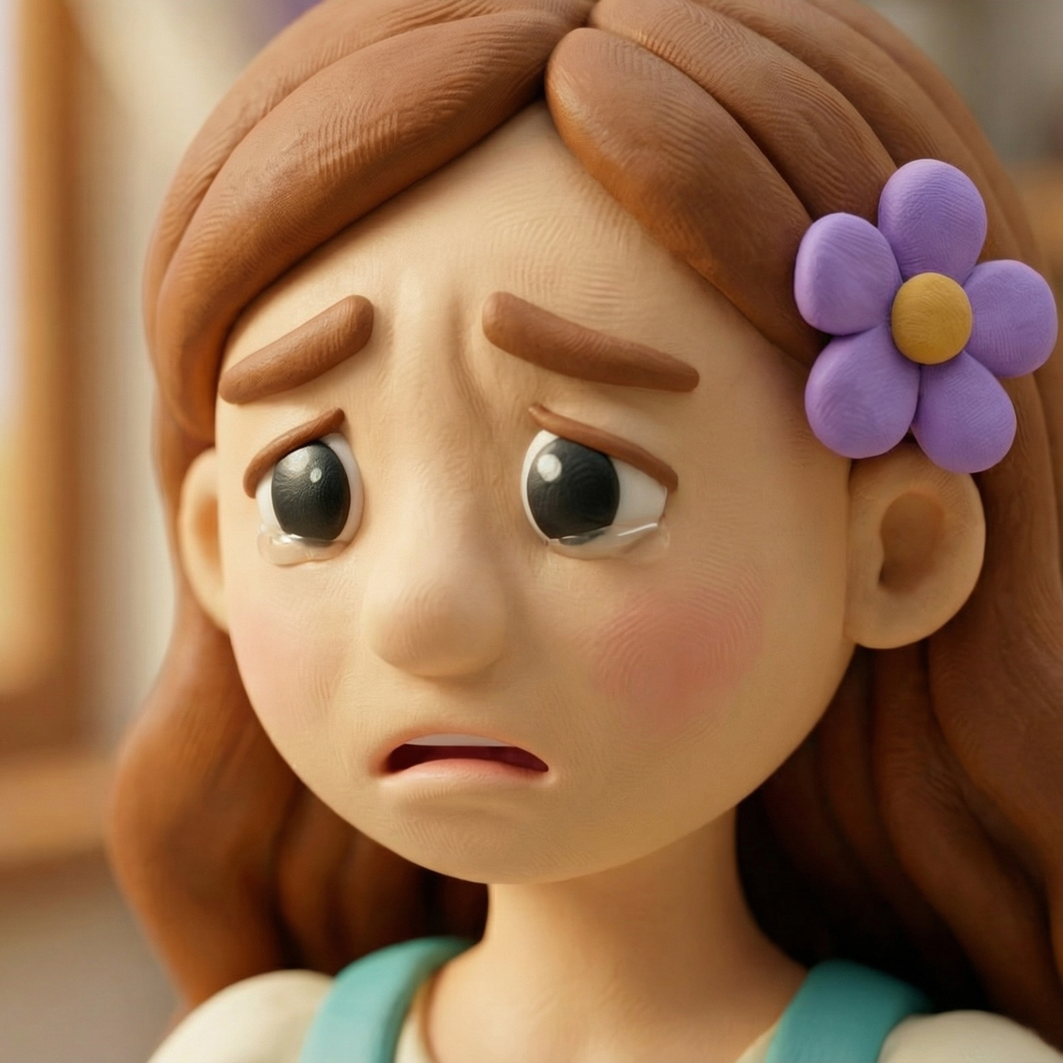 קלוז-אפ של דמות פלסטלינה עם ביטוי רגשי — למסגר את החוויה